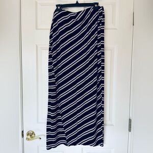 Black & White | Diagonal Striped Maxi Skirt | Faux Wrap | Side Slit